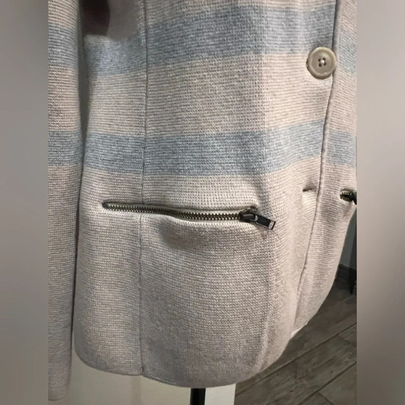 Talbots Medium Cotton Blend Beige and Light blue striped blazer - Picture 6 of 11